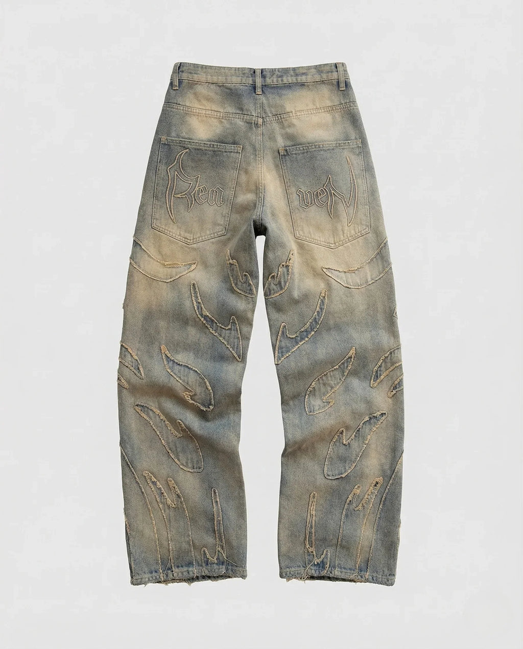 Unisex Destroy Jeans weit mit Cutouts und Fransen