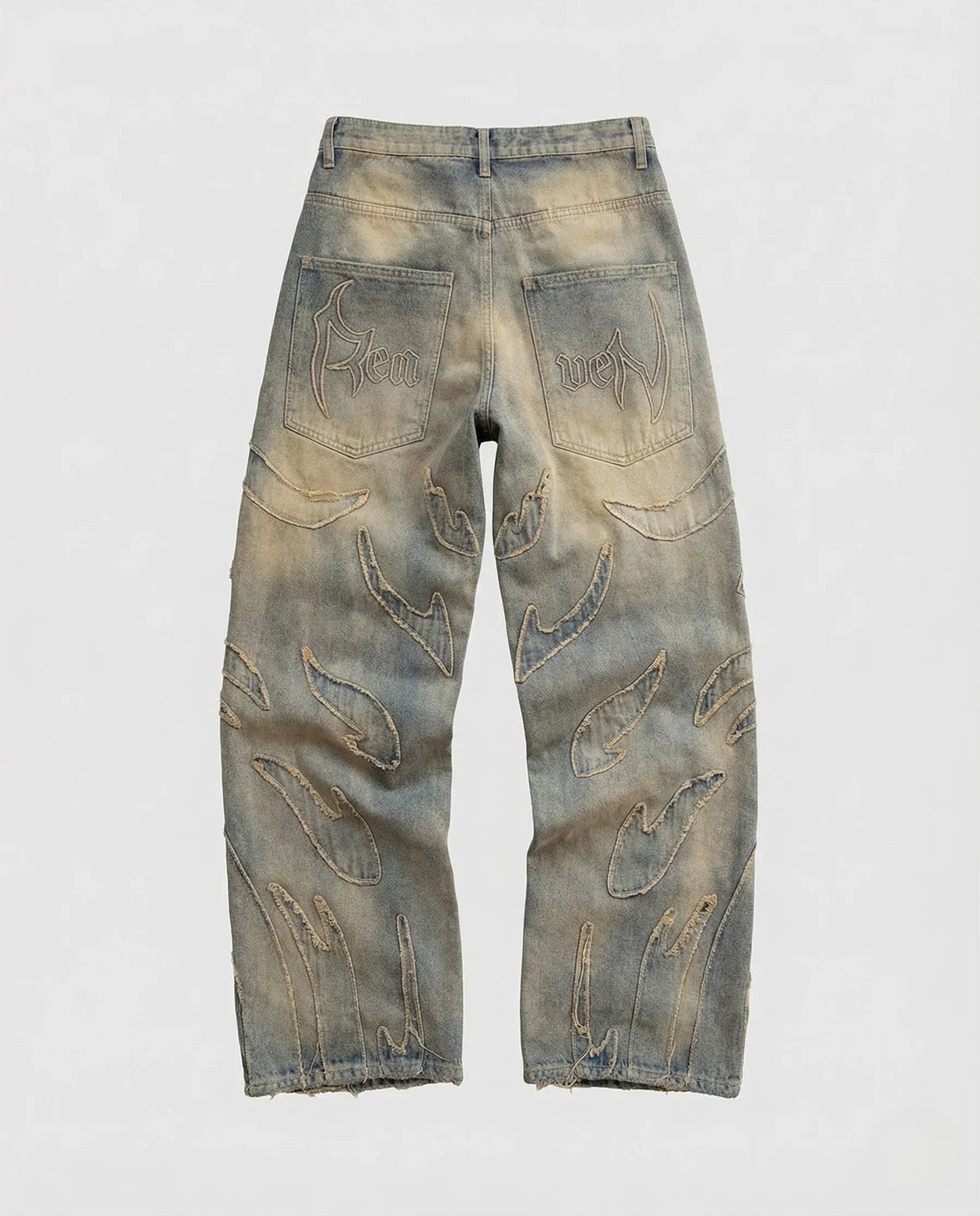 Unisex Destroy Jeans weit mit Cutouts und Fransen
