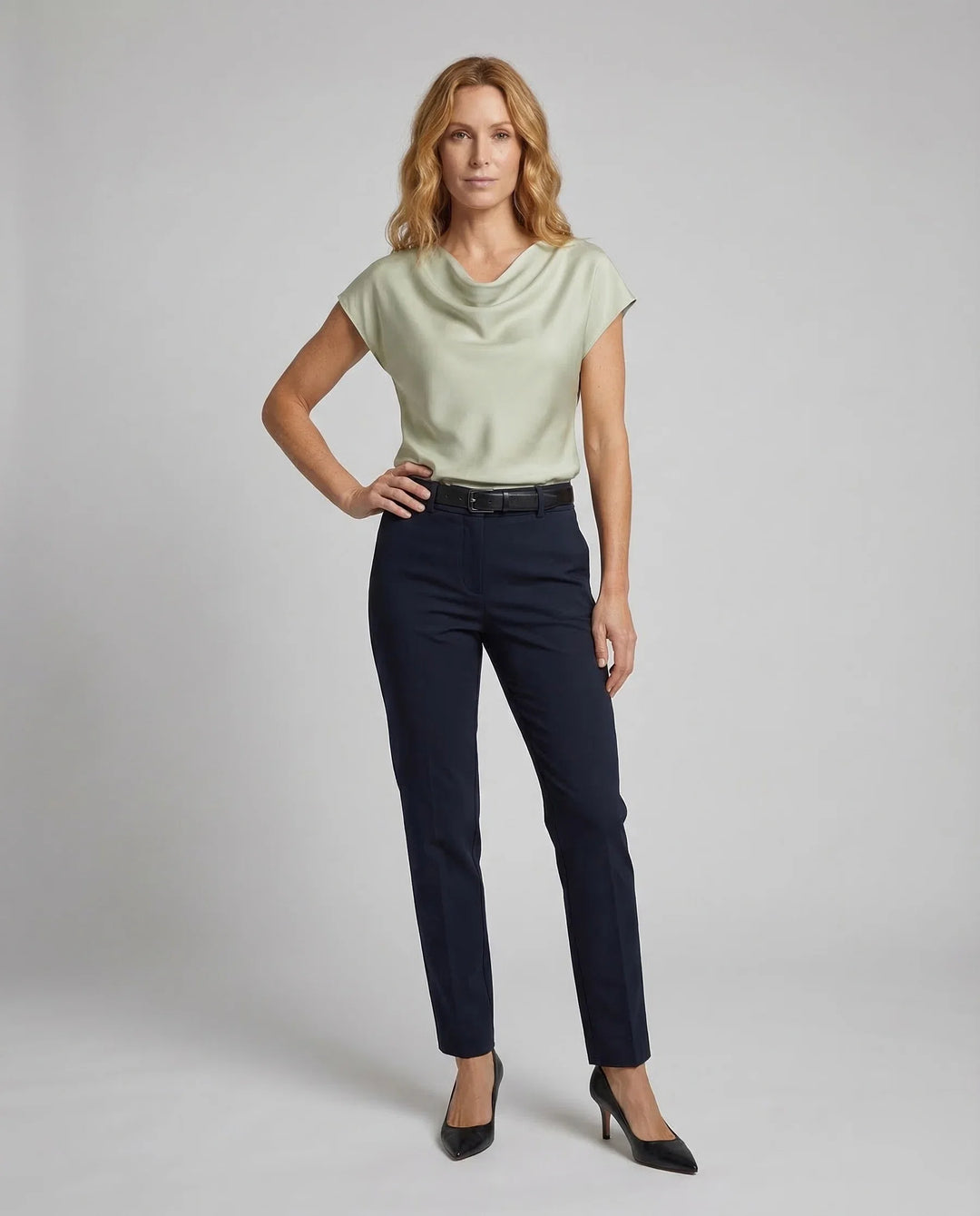 Damen Satinbluse Wasserfallkragen