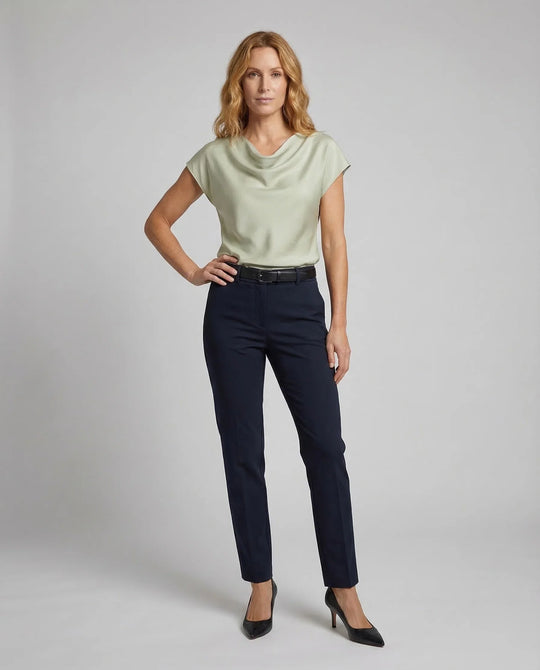 Damen Satinbluse Wasserfallkragen