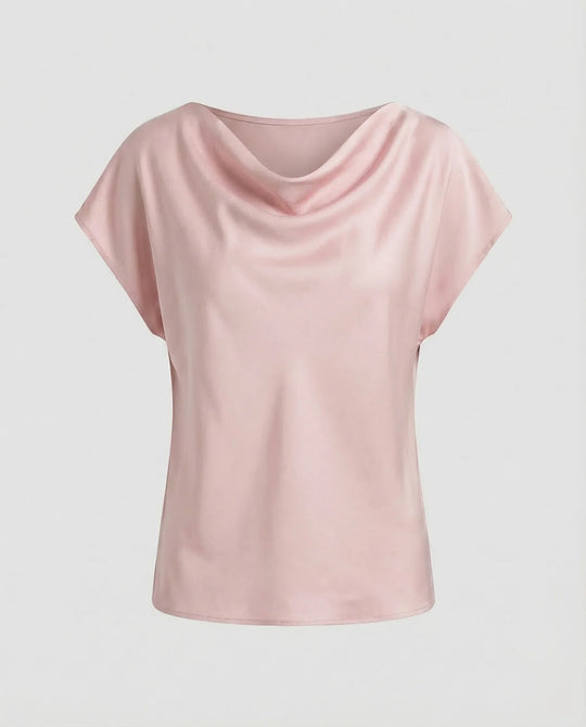 Damen Satinbluse Wasserfallkragen