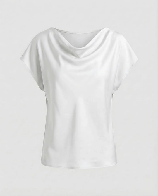 Damen Satinbluse Wasserfallkragen
