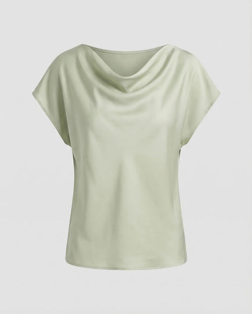 Damen Satinbluse Wasserfallkragen