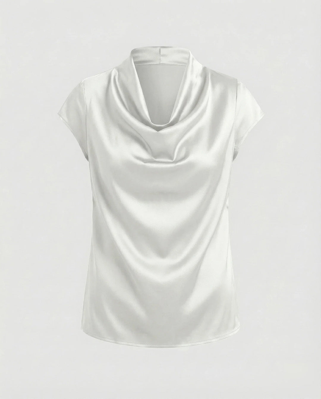 Damen Satin Wasserfallkragen Cap-Ärmelbluse