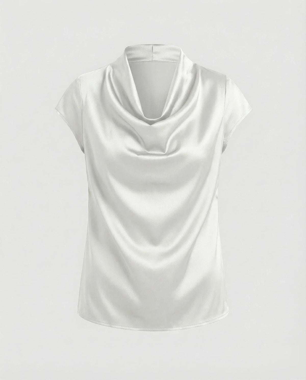 Damen Satin Wasserfallkragen Cap-Ärmelbluse
