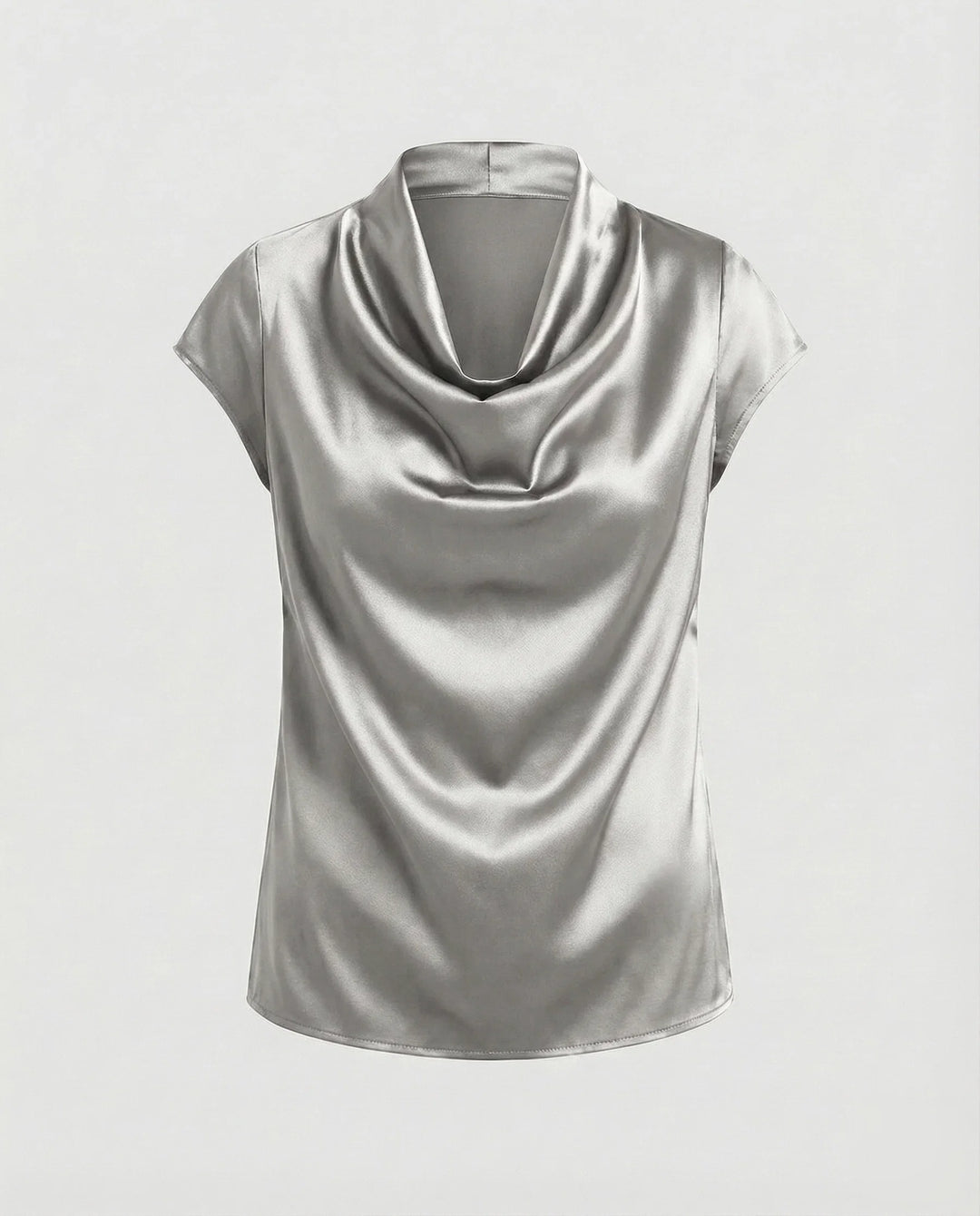 Damen Satin Wasserfallkragen Cap-Ärmelbluse