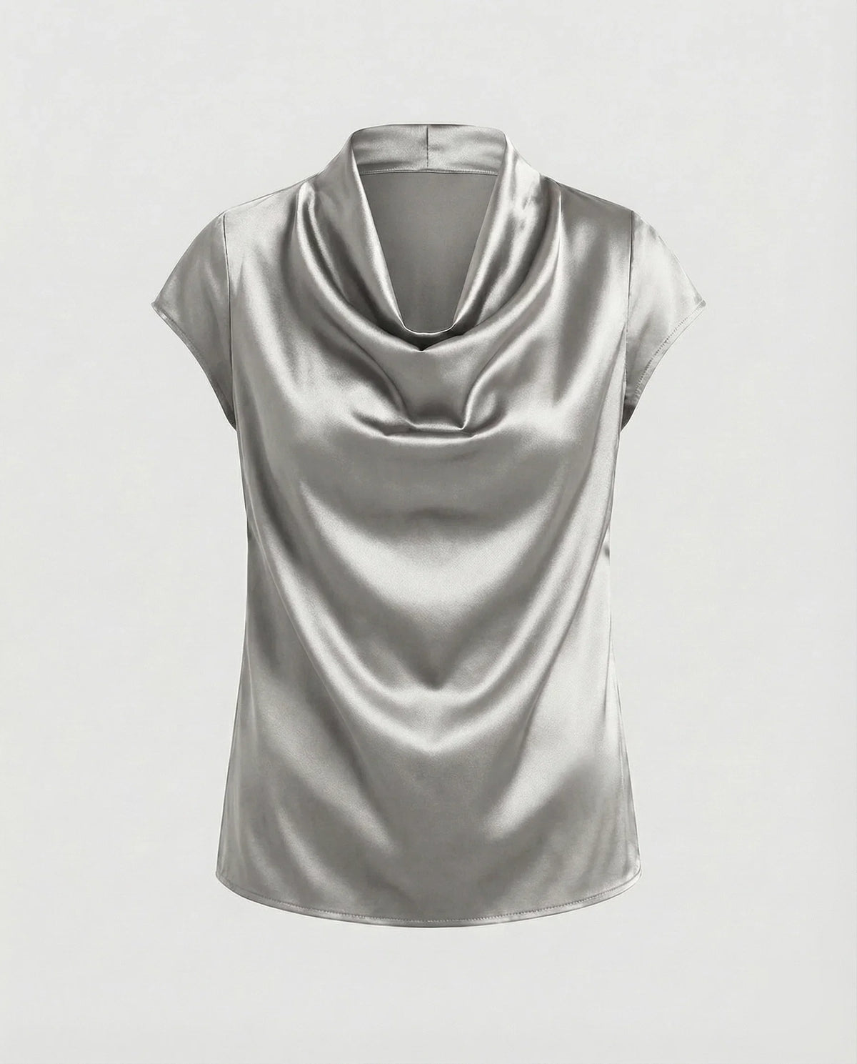 Damen Satin Wasserfallkragen Cap-Ärmelbluse