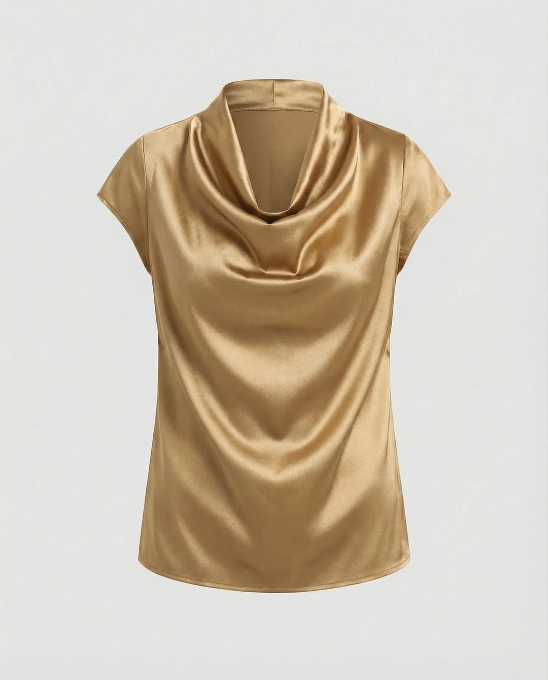 Damen Satin Wasserfallkragen Cap-Ärmelbluse
