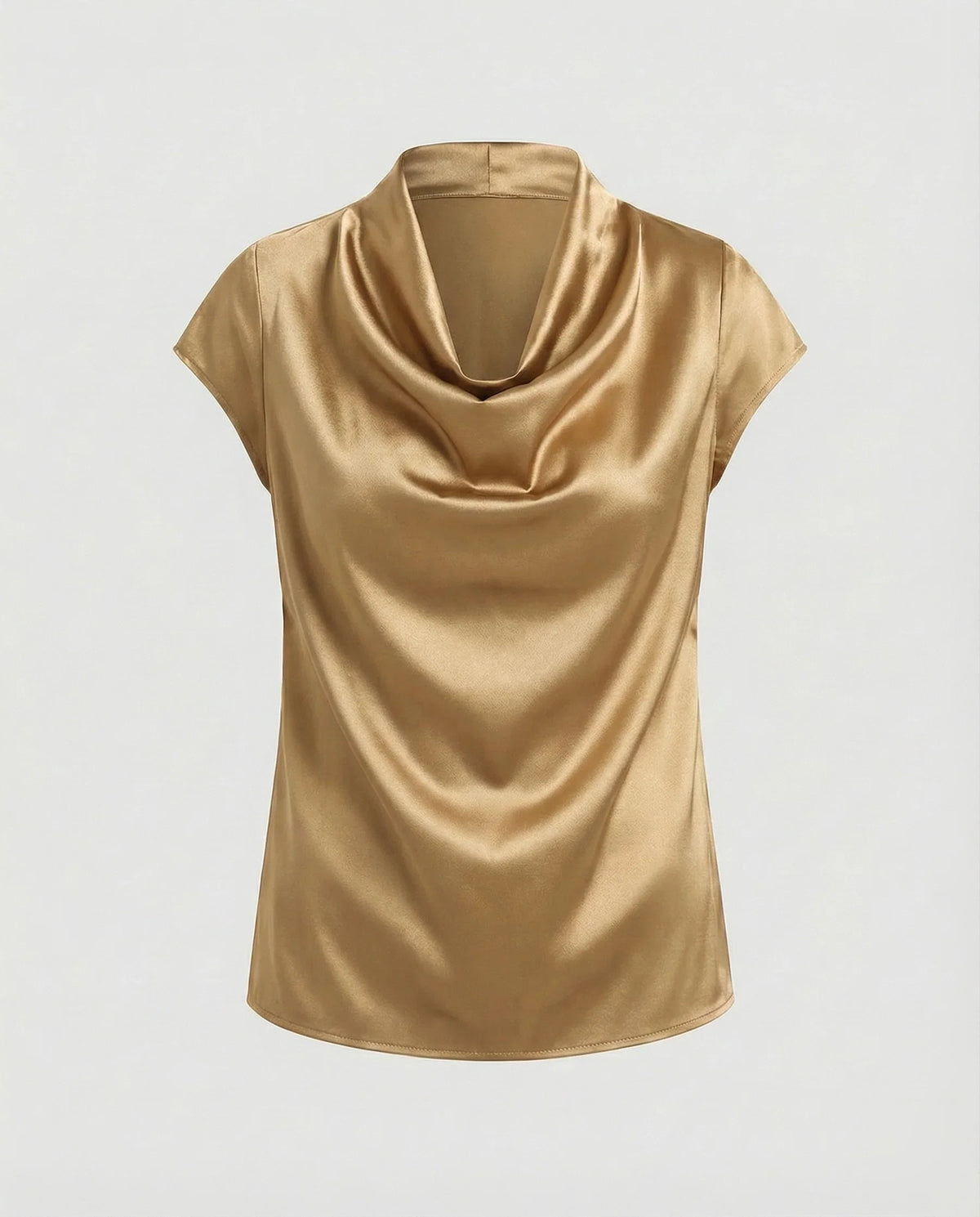 Damen Satin Wasserfallkragen Cap-Ärmelbluse