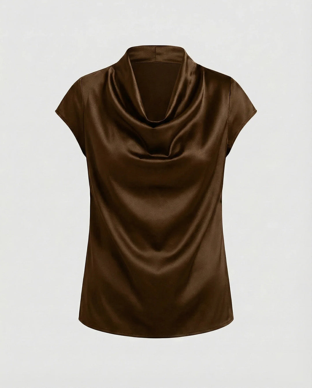 Damen Satin Wasserfallkragen Cap-Ärmelbluse