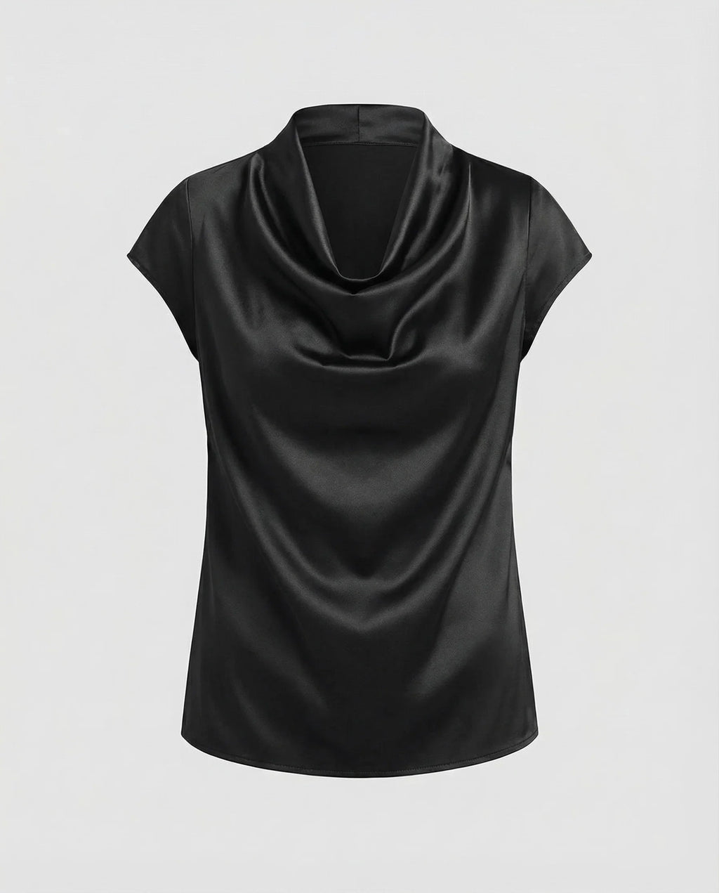 Damen Satin Wasserfallkragen Cap-Ärmelbluse