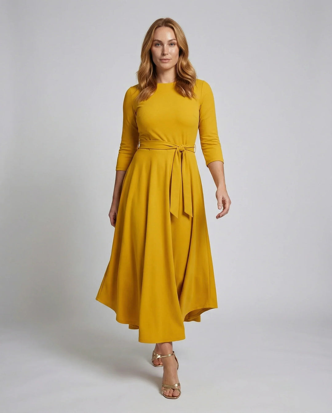Damen Jersey-Kleid Knöchellang Knoten-Gürtel Taschen