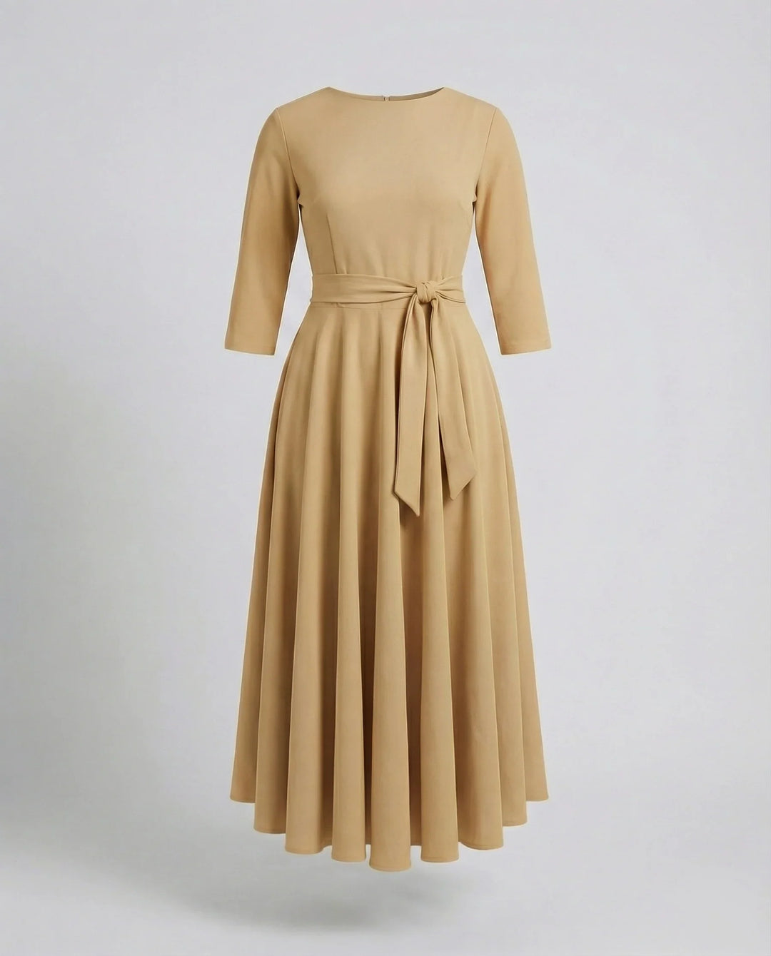 Damen Jersey-Kleid Knöchellang Knoten-Gürtel Taschen