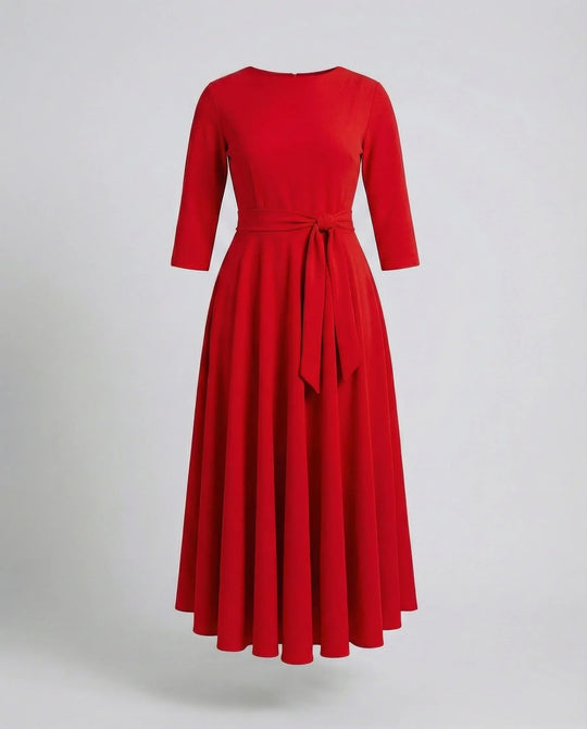Damen Jersey-Kleid Knöchellang Knoten-Gürtel Taschen
