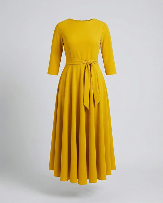 Damen Jersey-Kleid Knöchellang Knoten-Gürtel Taschen