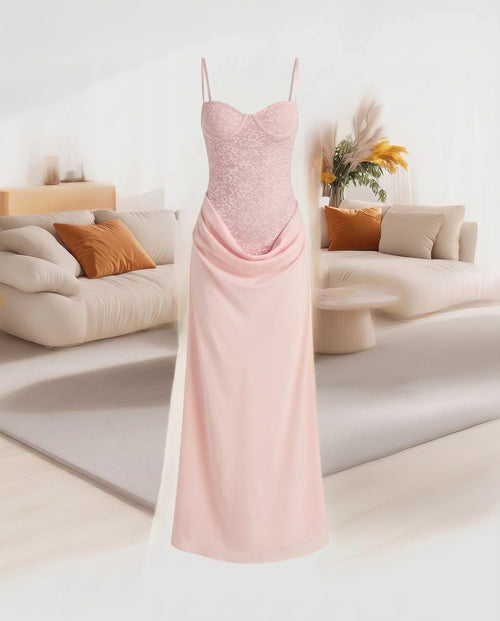 Damen Elegantes Maxikleid mit drapiertem Oberteil und zarten Spaghettiträgern