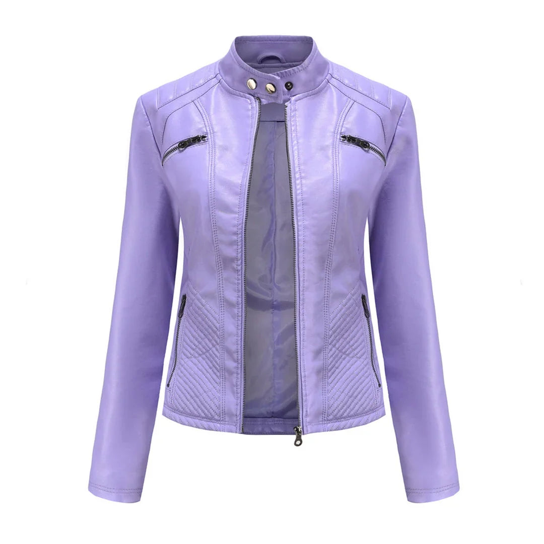 Lederjacke für Damen - Modische Jacke mit Reißverschluss