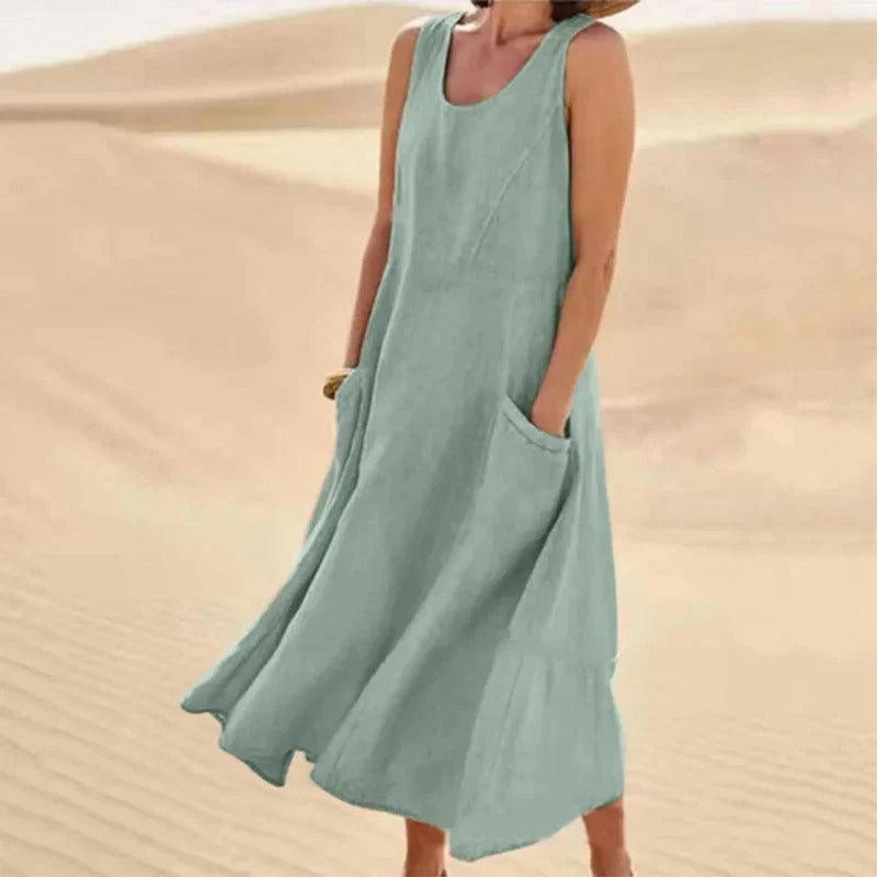 Leinen-Baumwoll-Ärmelloses Kleid für Frauen