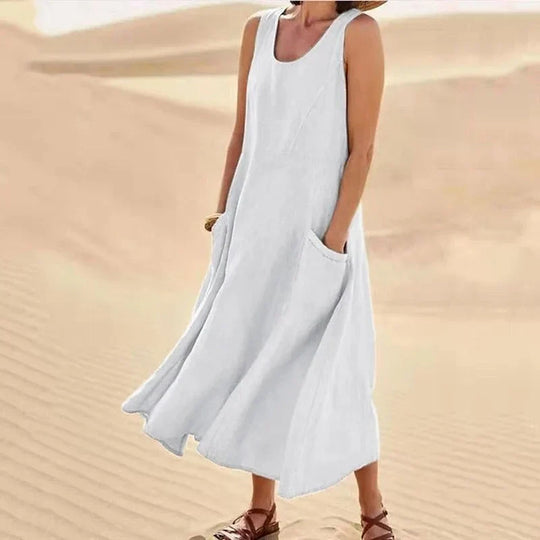 Leinen-Baumwoll-Ärmelloses Kleid für Frauen