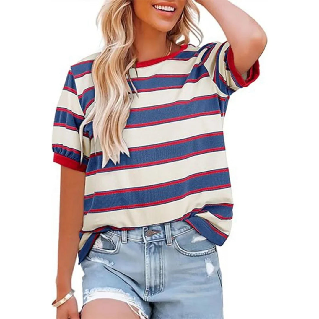 Gestreiftes T-Shirt mit Rundhalsausschnitt für Damen