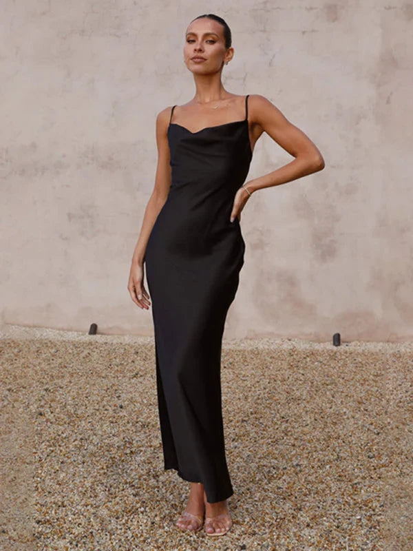 Heidi-Mode | Damen Hosenträger Tiefes V-Ausschnitt Slim-Fashion-Kleid