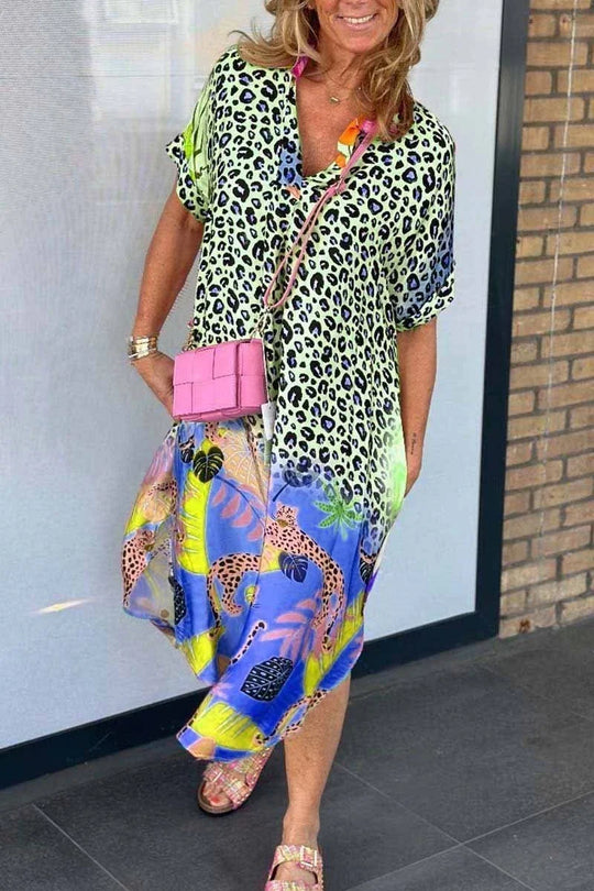 V-Hals Leopard Kleid