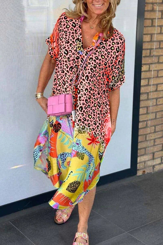 V-Hals Leopard Kleid