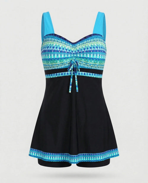 Blauer, Schmaler, Leichter Patchwork-Tankini