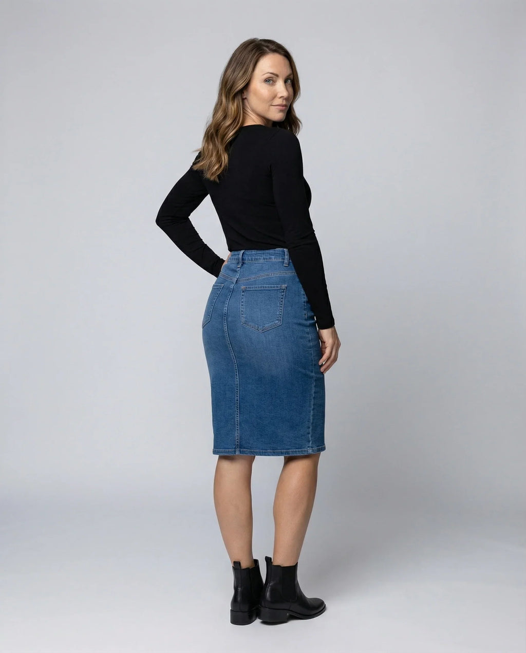 Damen Bleistift-Jeansrock Tailliert High Waist