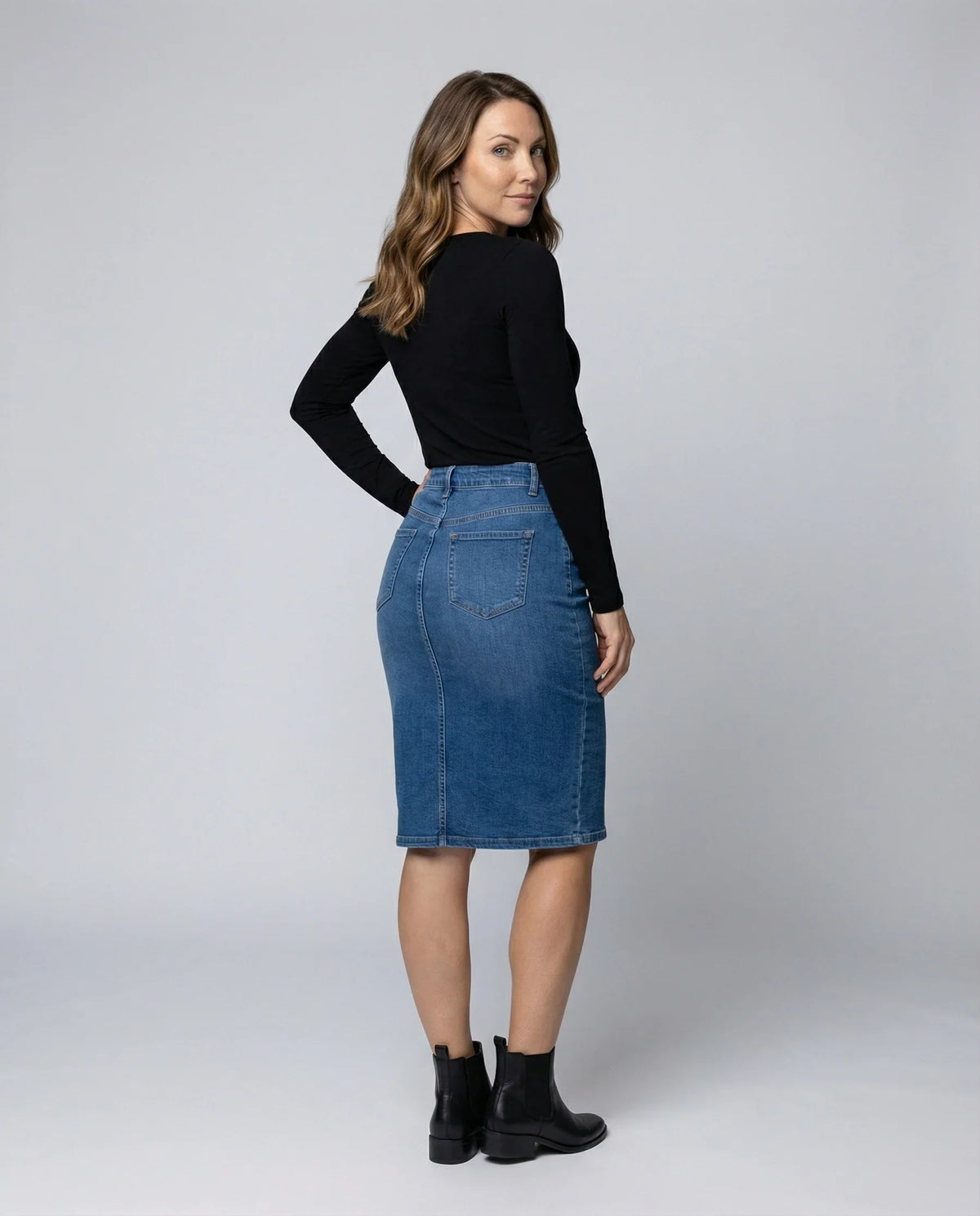Damen Bleistift-Jeansrock Tailliert High Waist